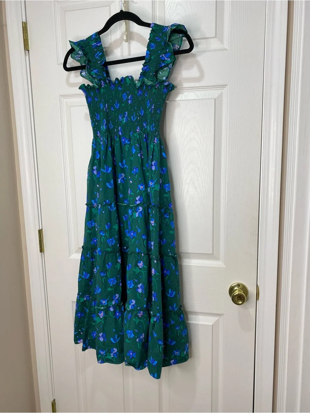 Hill House Green and Blue Floral Smocked Neck Dress - Picture 8 of 8